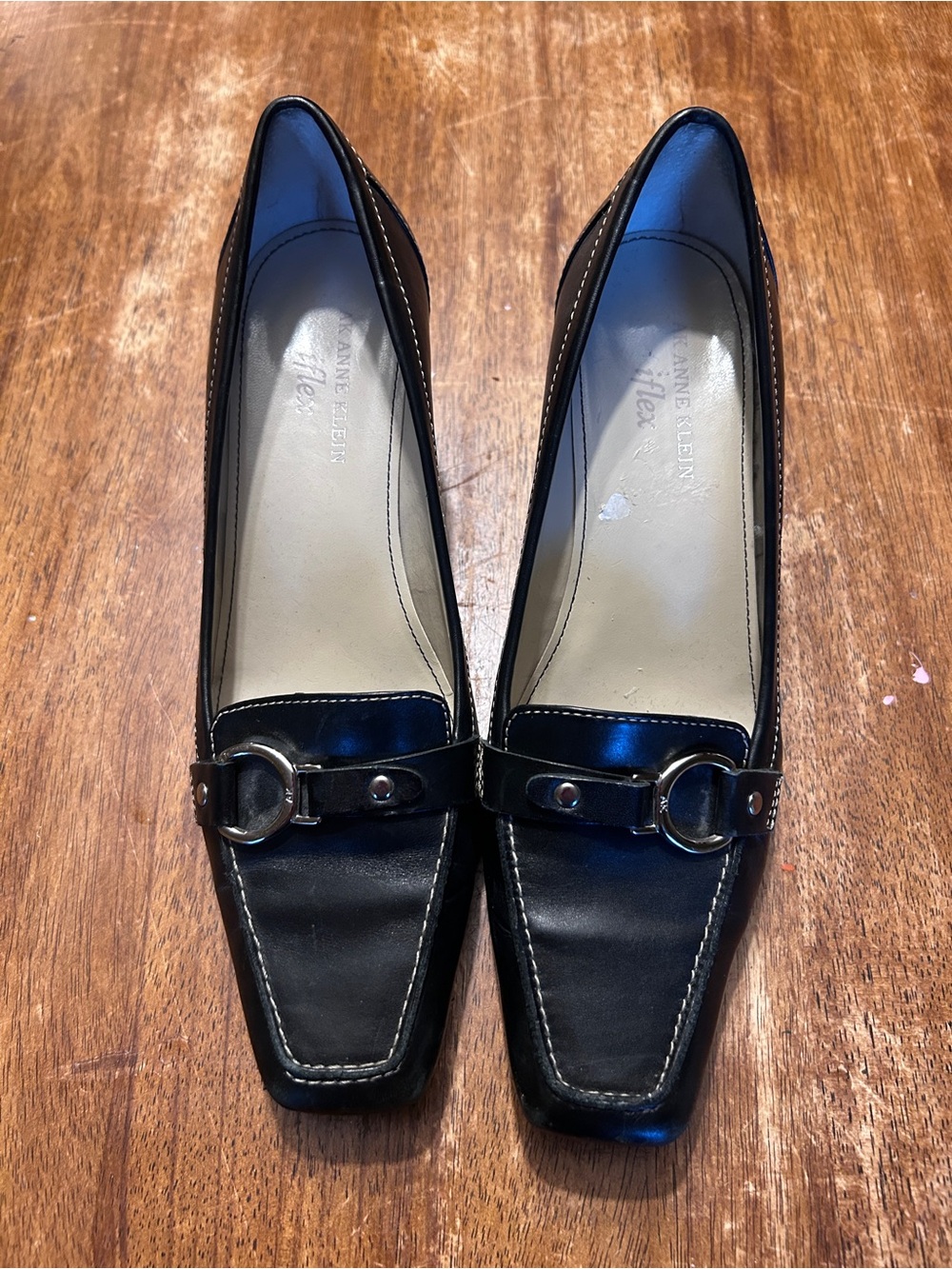Anne Klein Black Leather Square-Toe Loafer pumps preppy academia